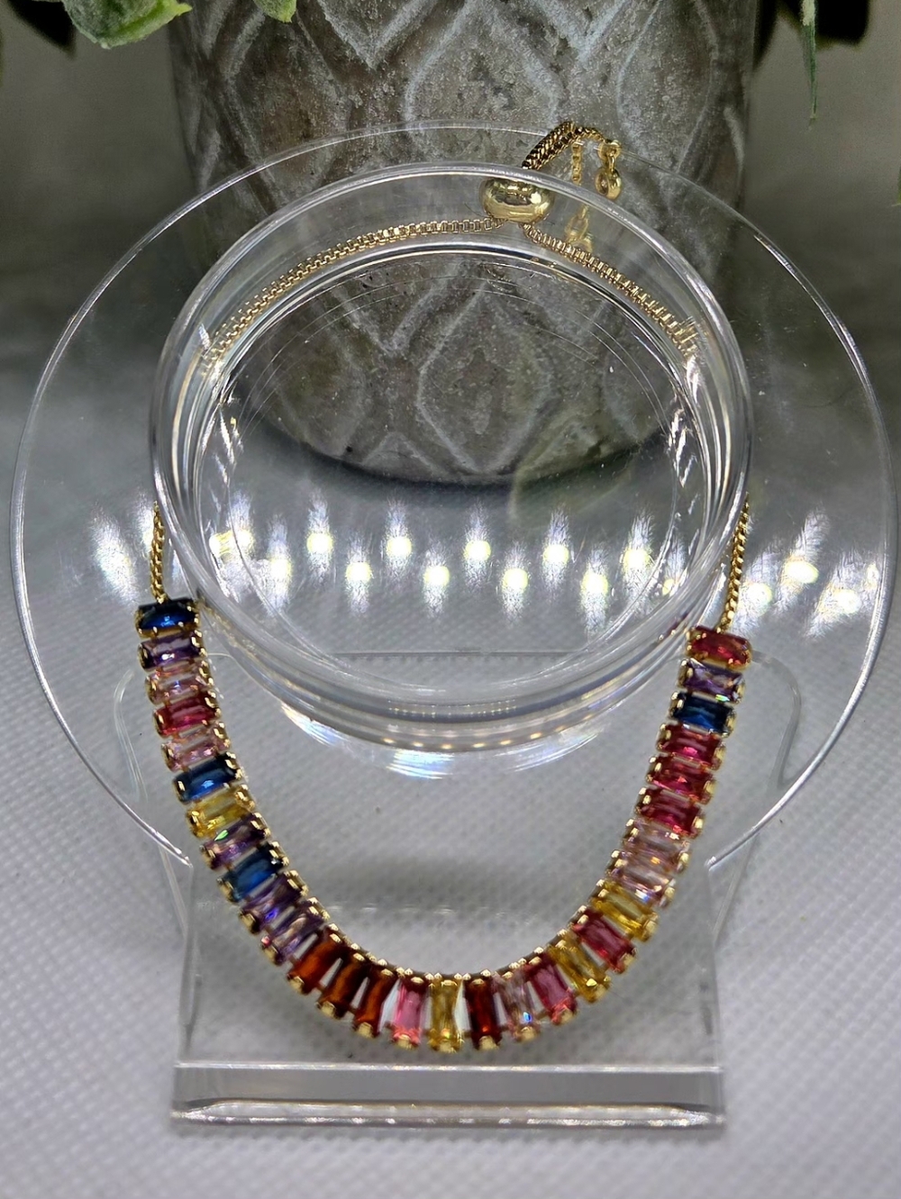 Gold-tone Multicolor Baguette Bracelet - Adjustable